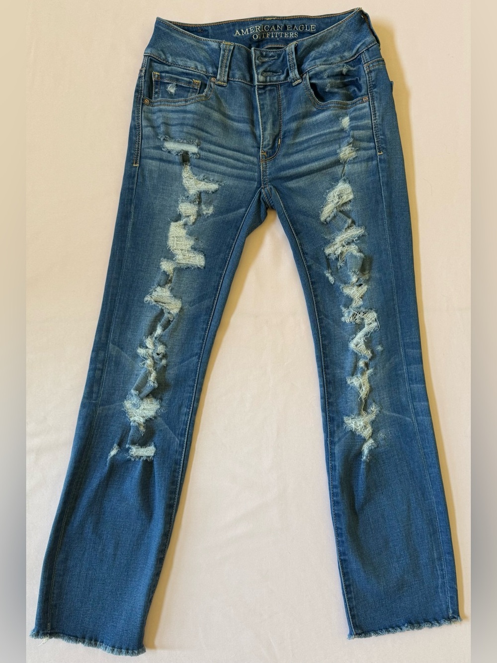 American Eagle Super Super Stretch Distressed Blue Women’s Jeans